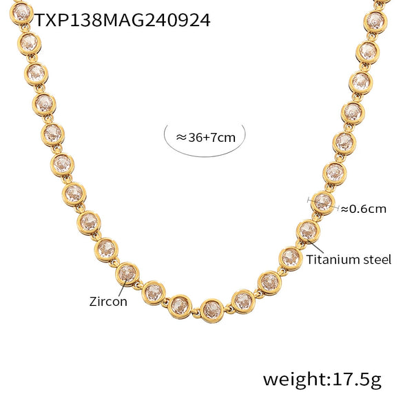 Bohemian Colorful Bead Zircon Necklace And Bracelet Titanium Steel Pvd Plated 18K Gold