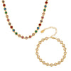 Bohemian Colorful Bead Zircon Necklace And Bracelet Titanium Steel Pvd Plated 18K Gold