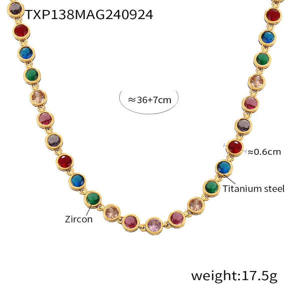 Bohemian Colorful Bead Zircon Necklace And Bracelet Titanium Steel Pvd Plated 18K Gold