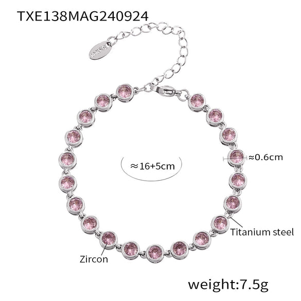 Bohemian Colorful Bead Zircon Necklace And Bracelet Titanium Steel Pvd Plated 18K Gold