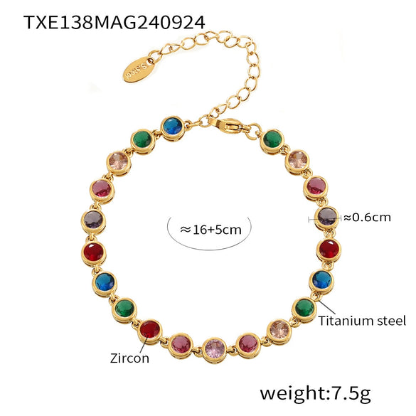 Bohemian Colorful Bead Zircon Necklace And Bracelet Titanium Steel Pvd Plated 18K Gold