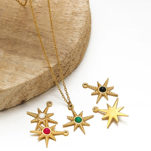 Bohemian Eightpointed Star Natural Stone Pendant Jewelry Gold Plated Stainless Steel
