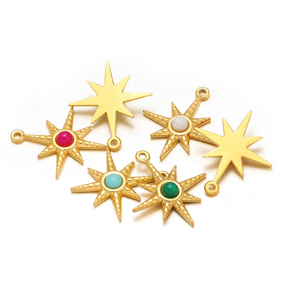 Bohemian Eightpointed Star Natural Stone Pendant Jewelry Gold Plated Stainless Steel