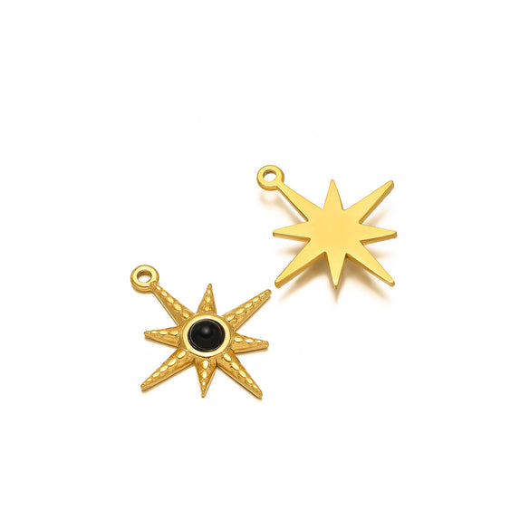 Bohemian Eightpointed Star Natural Stone Pendant Jewelry Gold Plated Stainless Steel