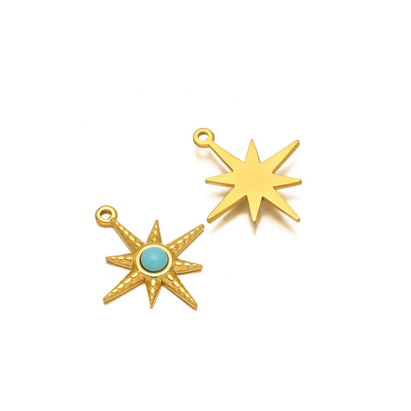 Bohemian Eightpointed Star Natural Stone Pendant Jewelry Gold Plated Stainless Steel