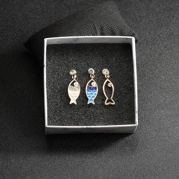 Bohemian Fashion Hollow Small Fish Marine Element Earrings 3 Piece Set Alloy Electroplating