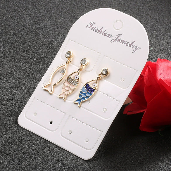 Bohemian Fashion Hollow Small Fish Marine Element Earrings 3 Piece Set Alloy Electroplating