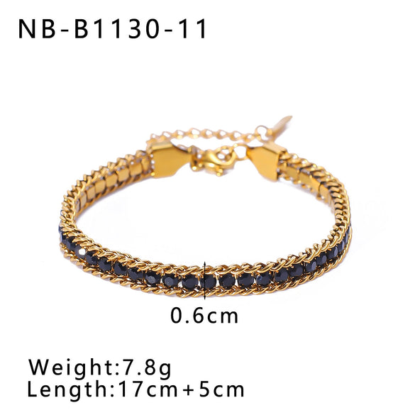 Bohemian Fashion Stainless Steel 18K Gold Plated Bracelet With Color Diamond Geometric Design Vacuum Plated In Furnace For Women