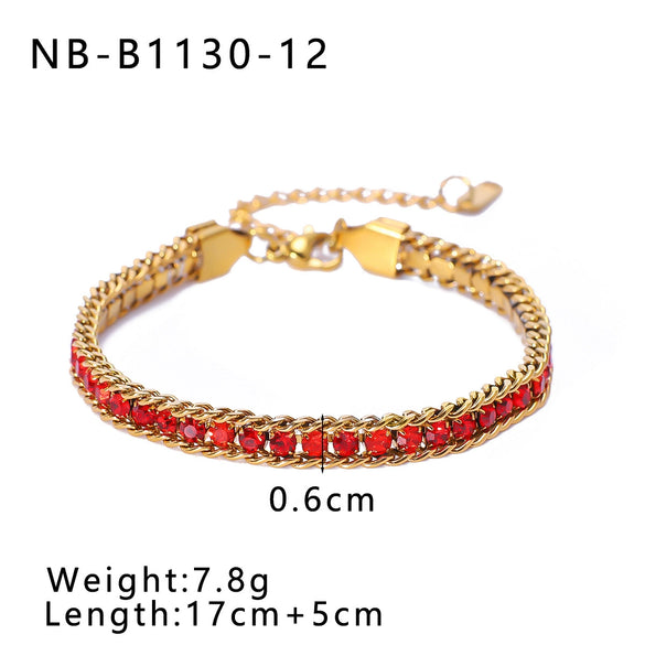 Bohemian Fashion Stainless Steel 18K Gold Plated Bracelet With Color Diamond Geometric Design Vacuum Plated In Furnace For Women