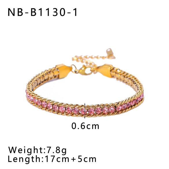 Bohemian Fashion Stainless Steel 18K Gold Plated Bracelet With Color Diamond Geometric Design Vacuum Plated In Furnace For Women