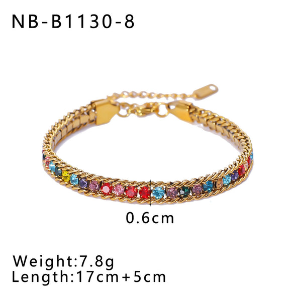 Bohemian Fashion Stainless Steel 18K Gold Plated Bracelet With Color Diamond Geometric Design Vacuum Plated In Furnace For Women