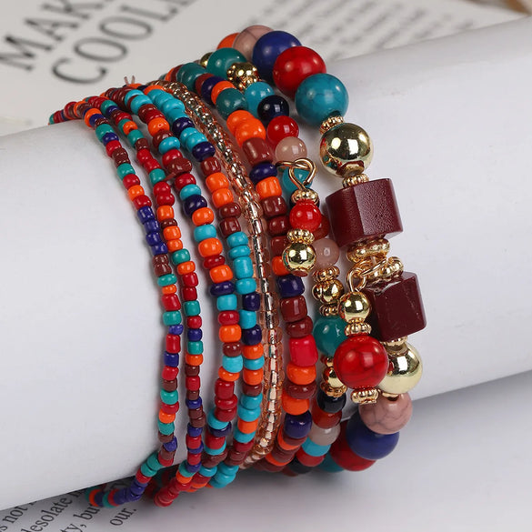 Bohemian Geometric Color Block Glass Beaded Stoving Varnish Women'S Bracelets