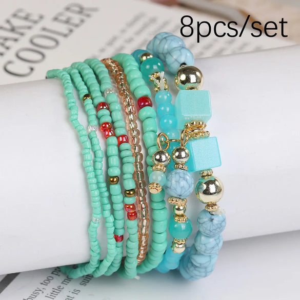 Bohemian Geometric Color Block Glass Beaded Stoving Varnish Women'S Bracelets
