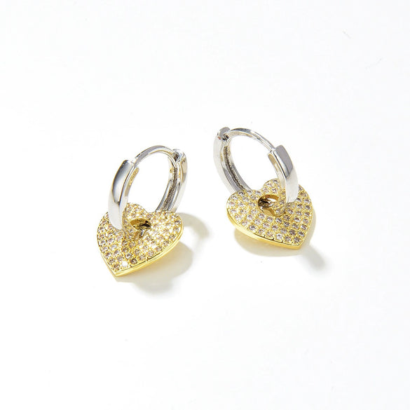 Bohemian Geometric Heart And Star Copper Earrings With White Zircon Inlay Electroplated Simple Personality Jewelry
