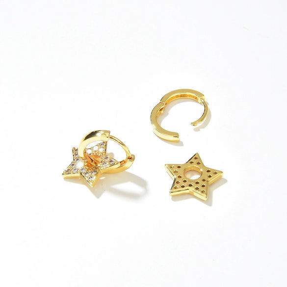 Bohemian Geometric Heart And Star Copper Earrings With White Zircon Inlay Electroplated Simple Personality Jewelry