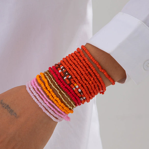 Bohemian Geometric Rice Beads Electroplated Women's Beaded Bracelet Set