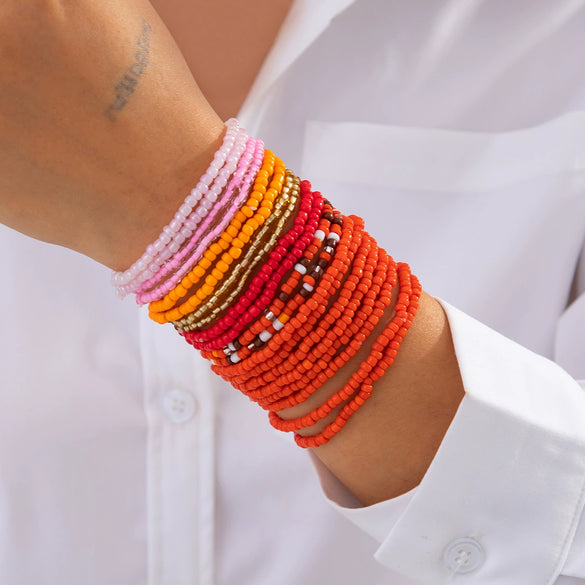 Bohemian Geometric Rice Beads Electroplated Women's Beaded Bracelet Set