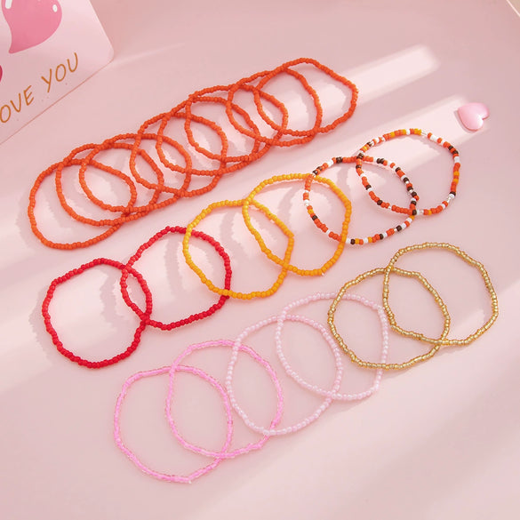 Bohemian Geometric Rice Beads Electroplated Women's Beaded Bracelet Set