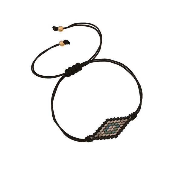 Bohemian Glass Glaze Rice Bead Woven Bracelet With Rhombus Pattern For Women