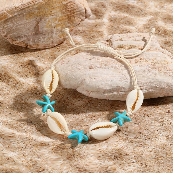 Bohemian Handmade Natural Shell Starfish Bracelet With Geometric And Animal Patterns