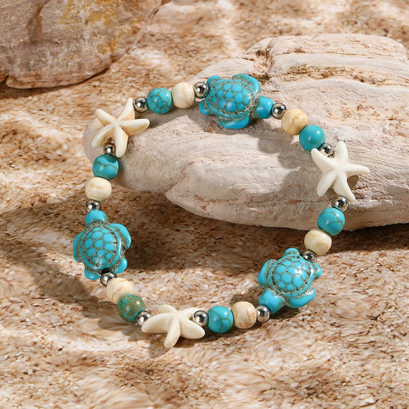 Bohemian Handmade Natural Shell Starfish Bracelet With Geometric And Animal Patterns