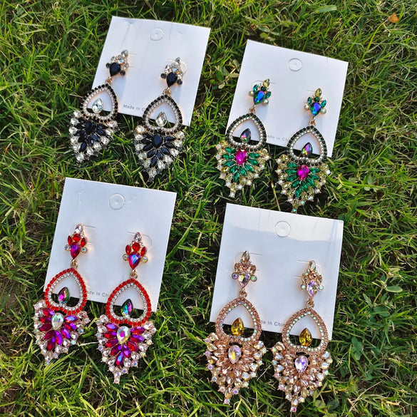 Bohemian Heart Shape Alloy Rhinestone Hollow Out Earrings