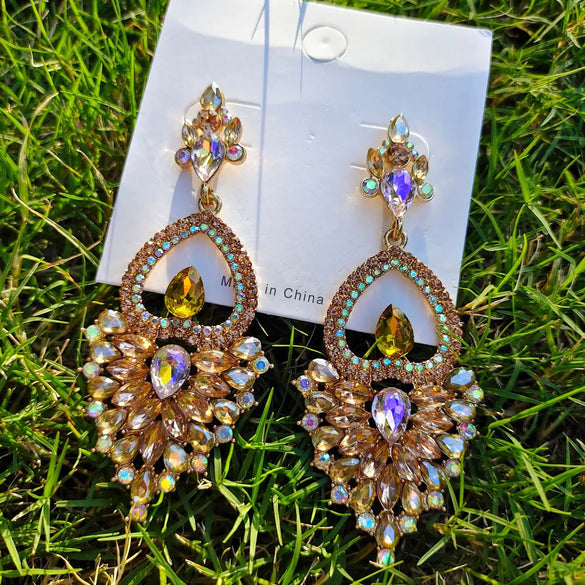 Bohemian Heart Shape Alloy Rhinestone Hollow Out Earrings