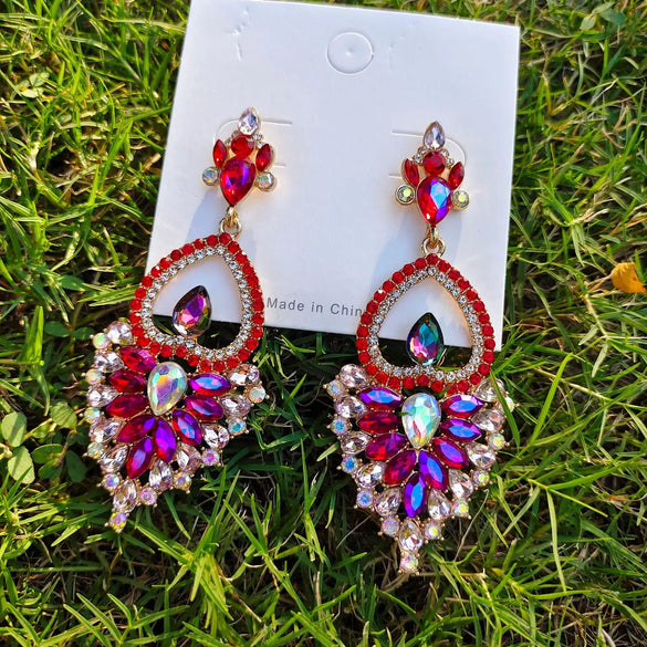 Bohemian Heart Shape Alloy Rhinestone Hollow Out Earrings