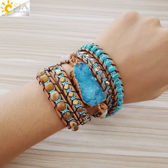 Bohemian Irregular Natural Crystal Ore Hand Woven Winding Bracelet Minimalist Unisex Bracelet