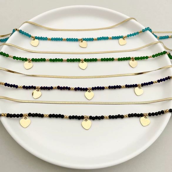 Bohemian Literary Style Heartshaped Stainless Steel Handbeaded Pendant Doublelayer Blade Necklace With Electroplating