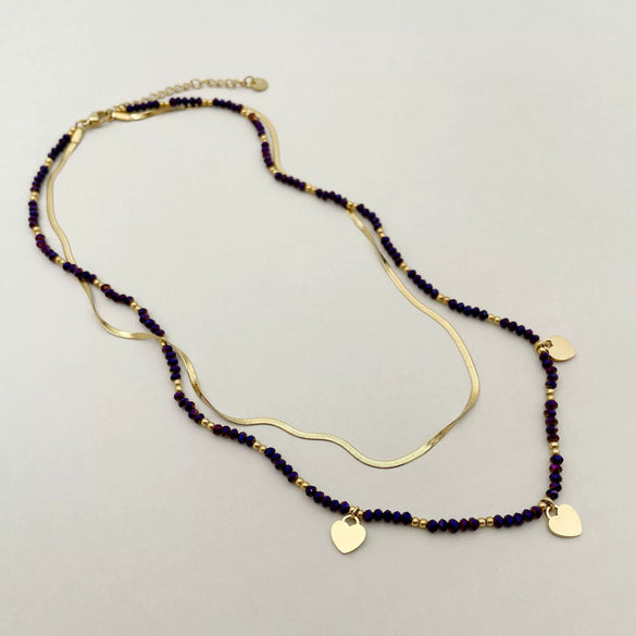 Bohemian Literary Style Heartshaped Stainless Steel Handbeaded Pendant Doublelayer Blade Necklace With Electroplating