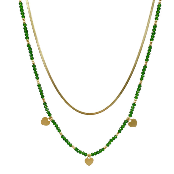 Bohemian Literary Style Heartshaped Stainless Steel Handbeaded Pendant Doublelayer Blade Necklace With Electroplating