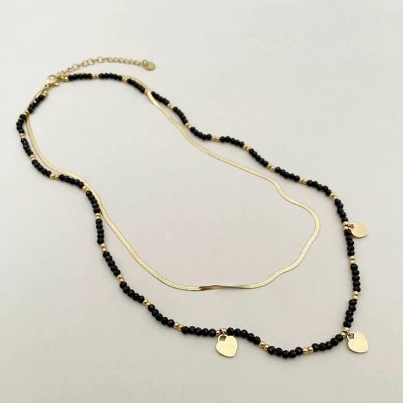 Bohemian Literary Style Heartshaped Stainless Steel Handbeaded Pendant Doublelayer Blade Necklace With Electroplating