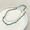 Bohemian Literary Style Heartshaped Stainless Steel Handbeaded Pendant Doublelayer Blade Necklace With Electroplating