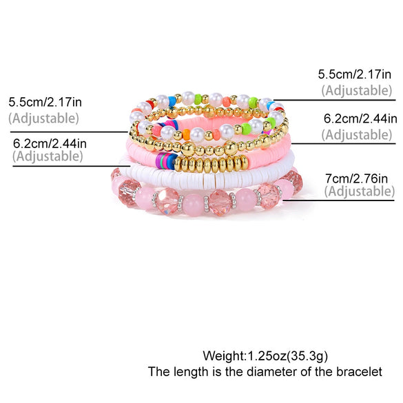 Bohemian Mixed Material Geometric Hand Knitted Elastic Rope Stacking Style Bracelet With Gold Beads