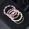 Bohemian Mixed Material Geometric Hand Knitted Elastic Rope Stacking Style Bracelet With Gold Beads