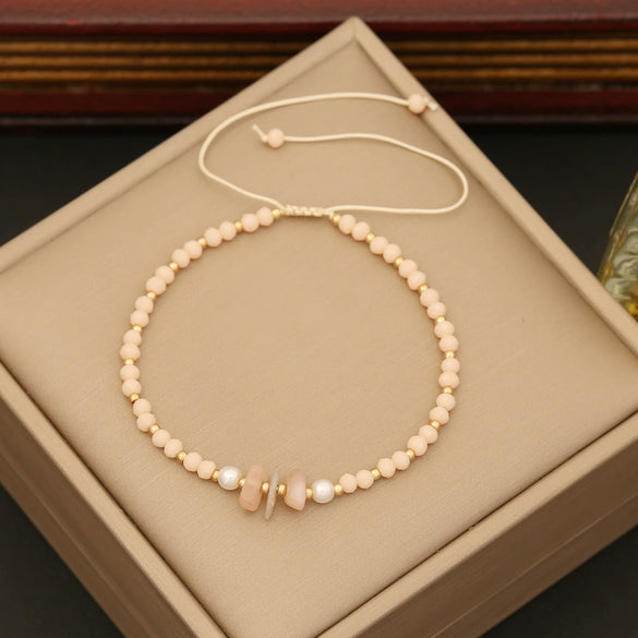 Bohemian Natural Stone And Artificial Crystal Handmade Woven Beaded Bracelet For Women