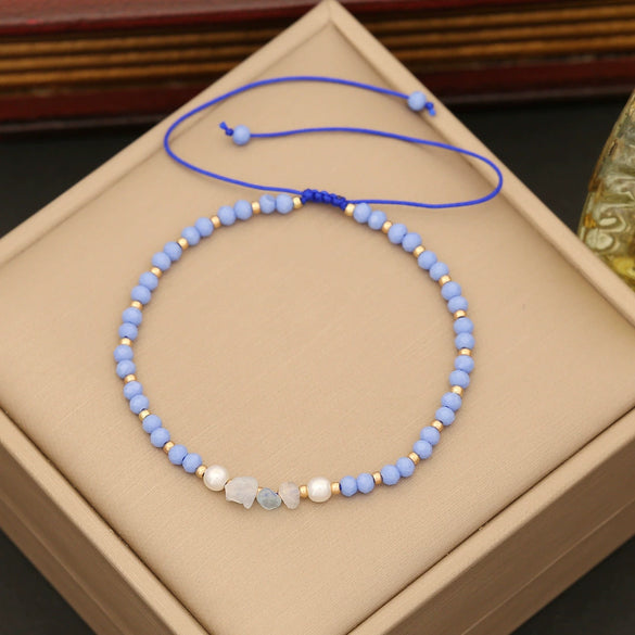 Bohemian Natural Stone And Artificial Crystal Handmade Woven Beaded Bracelet For Women