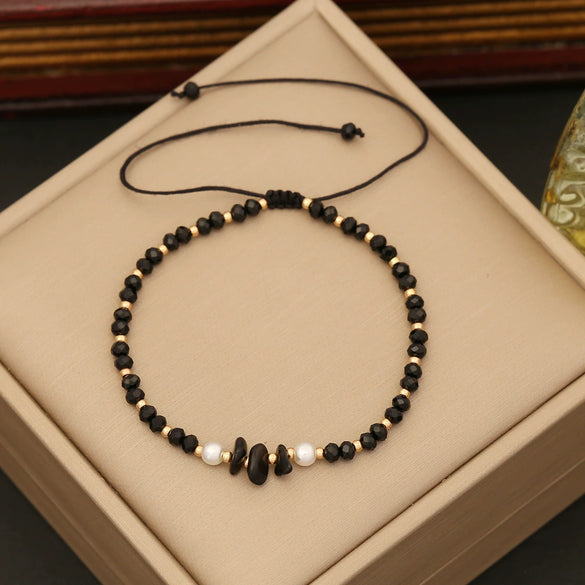 Bohemian Natural Stone And Artificial Crystal Handmade Woven Beaded Bracelet For Women