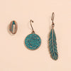 Bohemian Retro Alloy Flower Leaf Shell Earrings Geometric Painted Metal Ancient Bronze Style Three Piece Set