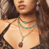 Bohemian Retro Alloy Necklace And Earrings Set With Turquoise Heart Water Drop And Bell Pendants Electroplated Stackable Women's Fashion Jewelry