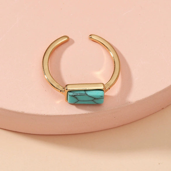 Bohemian Retro Alloy Rectangular Turquoise Inlay Open Toe Ring Geometric Adjustable Fashion Foot Ring For Women