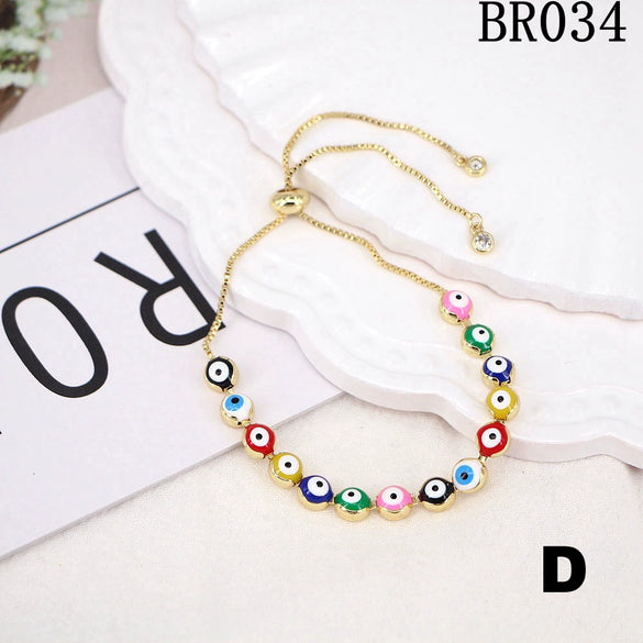 Bohemian Retro Copper Geometric Evil Eye Bracelet For Women Adjustable Electroplated Bracelet Accessory