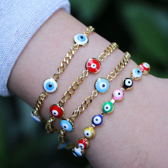 Bohemian Retro Copper Geometric Evil Eye Bracelet For Women Adjustable Electroplated Bracelet Accessory