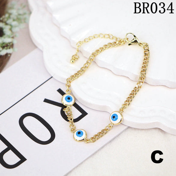 Bohemian Retro Copper Geometric Evil Eye Bracelet For Women Adjustable Electroplated Bracelet Accessory
