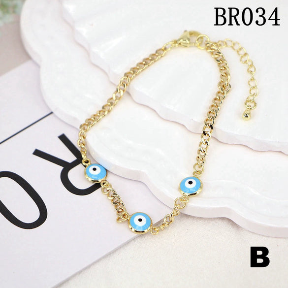 Bohemian Retro Copper Geometric Evil Eye Bracelet For Women Adjustable Electroplated Bracelet Accessory