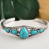 Bohemian Retro Turquoise Carved Geometric Open Adjustable Alloy Bracelet With Electroplating