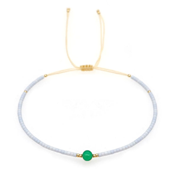 Bohemian Semi Precious Stone Beaded Glass Glaze Handmade Colorful Lucky Stone Rice Beads Adjustable Unisex Couple Stacked Bracelet