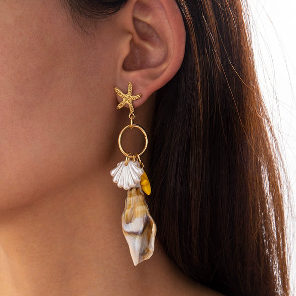 Bohemian Shell Conch Earrings With Starfish Pendant Handmade Acrylic Beach Wind Long Earrings For Women
