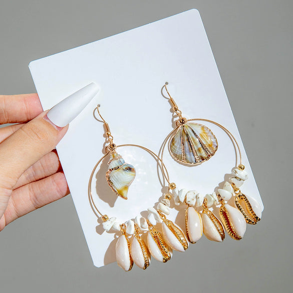 Bohemian Shell Conch Earrings With Starfish Pendant Handmade Acrylic Beach Wind Long Earrings For Women